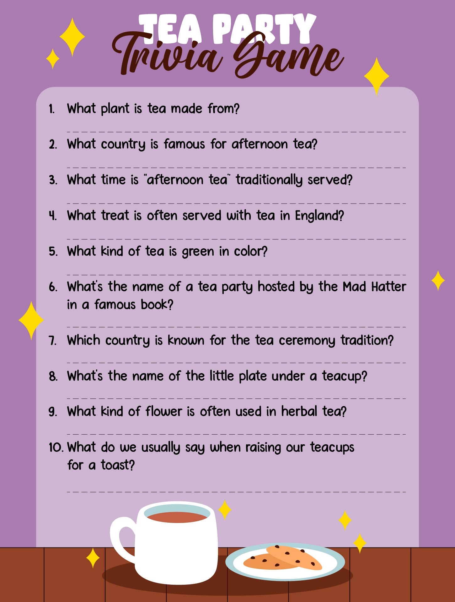 Free Tea Worksheets